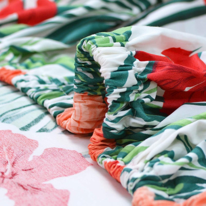 FADFAY Green Floral Sheets Queen Size 100% Cotton Floral Bed Sheet Ultra Soft Tropical Bedding Banana Palm Leaves Top Sheet Hawaiian Deep Pocket Fitted Sheet 4-Pieces - Image 5